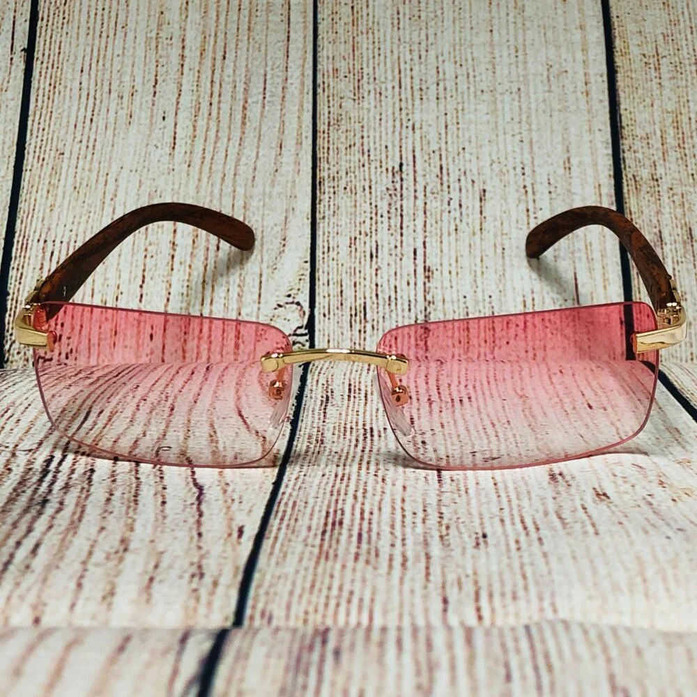 Women Men Sunglasses Pink Rimless Luxury Retro Shades Gold Metal Lentes Gafas‎